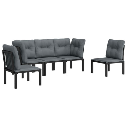 5 pcs conjunto lounge de jardim vime PE preto/cinzento