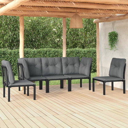 5 pcs conjunto lounge de jardim vime PE preto/cinzento