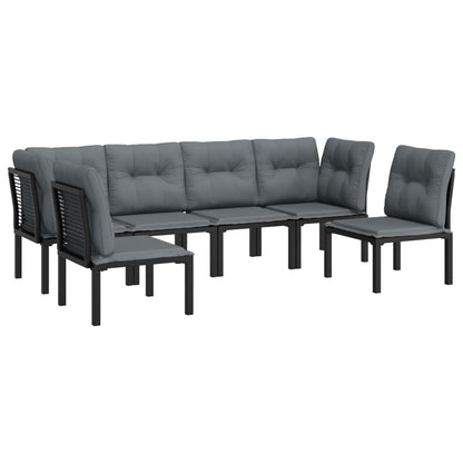 6 pcs conjunto lounge de jardim vime PE preto e cinzento