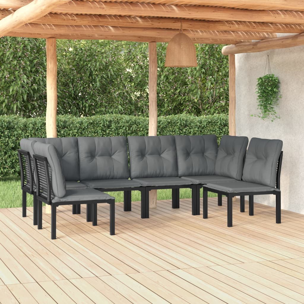 6 pcs conjunto lounge de jardim vime PE preto e cinzento