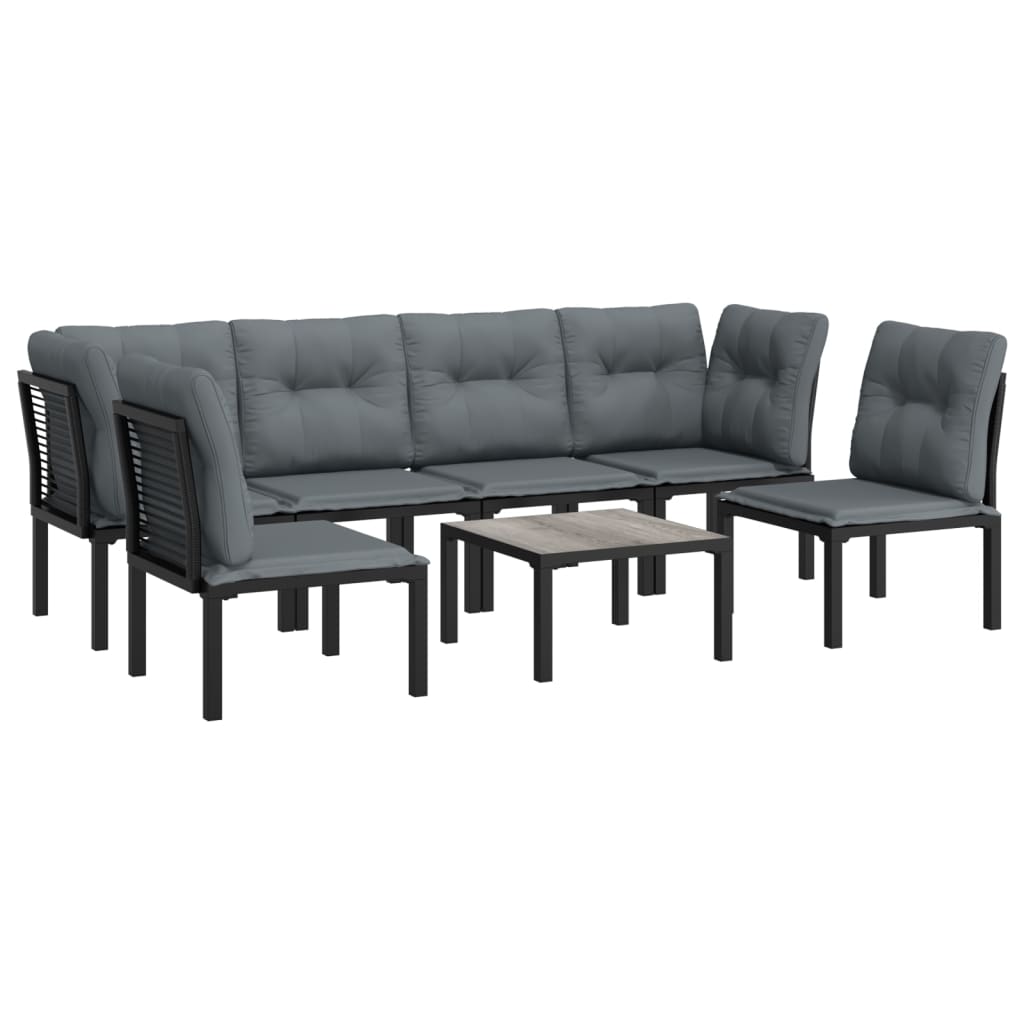 7 pcs conjunto lounge de jardim vime PE preto e cinzento