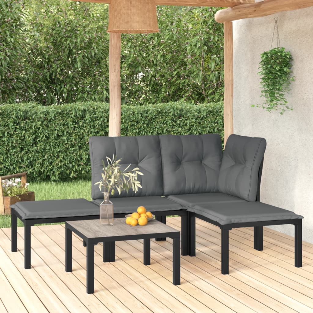 5 pcs conjunto lounge de jardim vime PE preto/cinzento