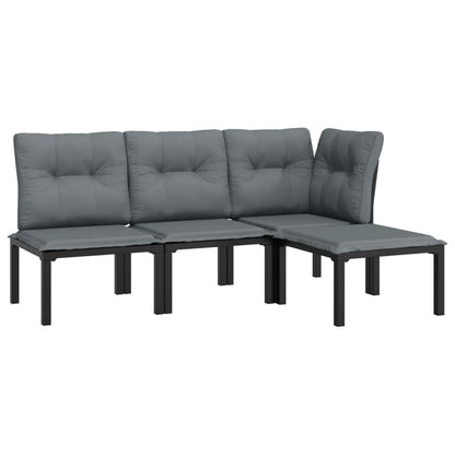 4 pcs conjunto lounge de jardim vime PE preto e cinzento