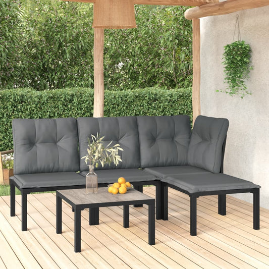 5 pcs conjunto lounge de jardim vime PE preto/cinzento