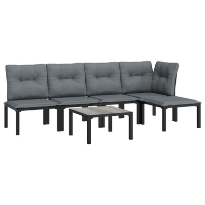 6 pcs conjunto lounge de jardim vime PE preto e cinzento