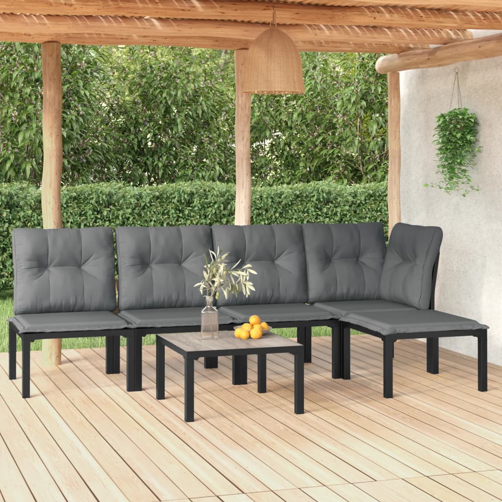 6 pcs conjunto lounge de jardim vime PE preto e cinzento