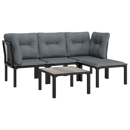 5 pcs conjunto lounge de jardim vime PE preto/cinzento