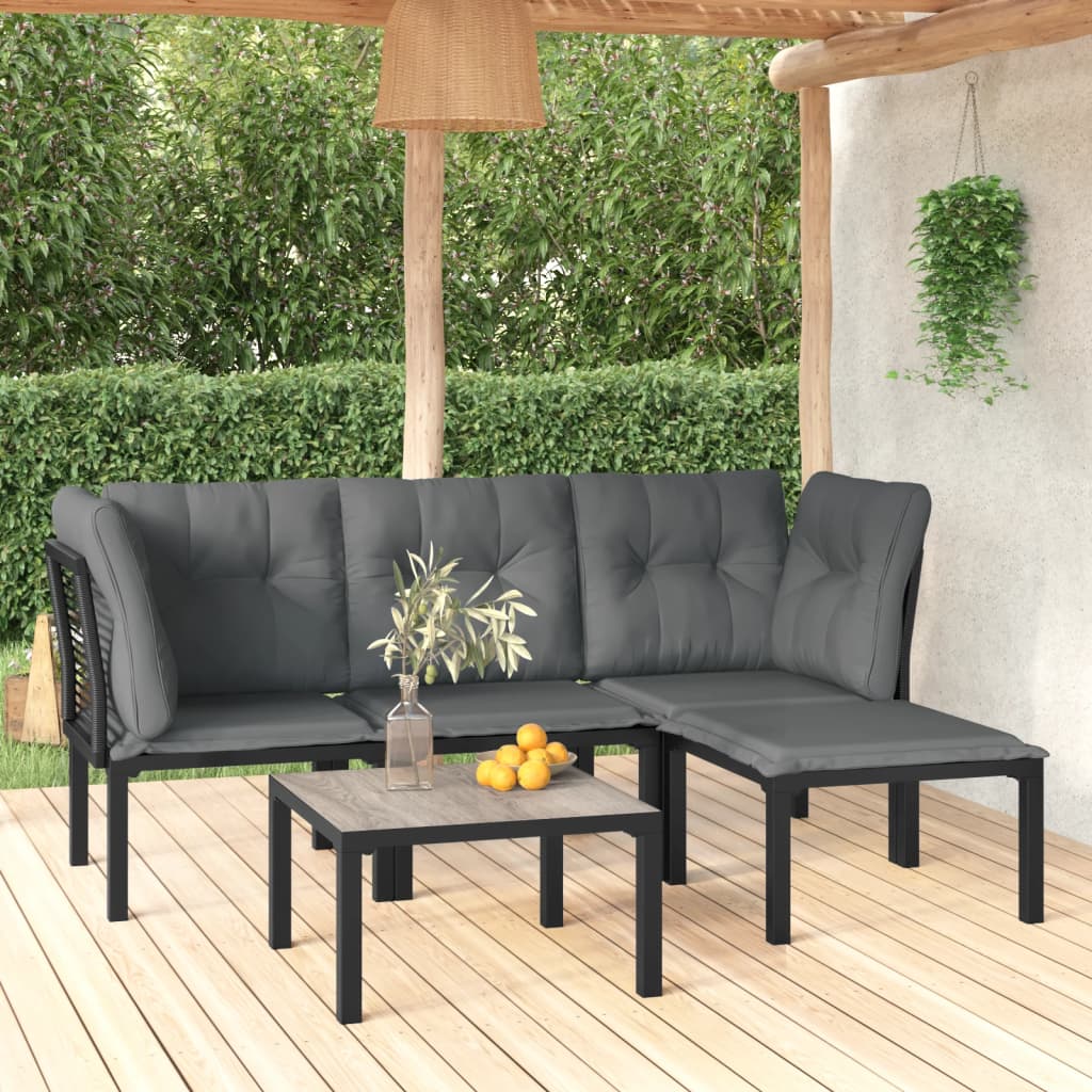 5 pcs conjunto lounge de jardim vime PE preto/cinzento