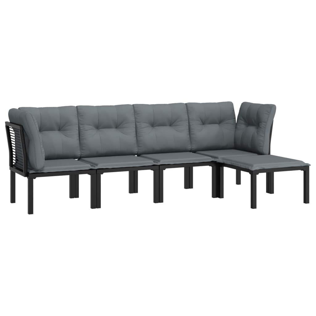 5 pcs conjunto lounge de jardim vime PE preto/cinzento