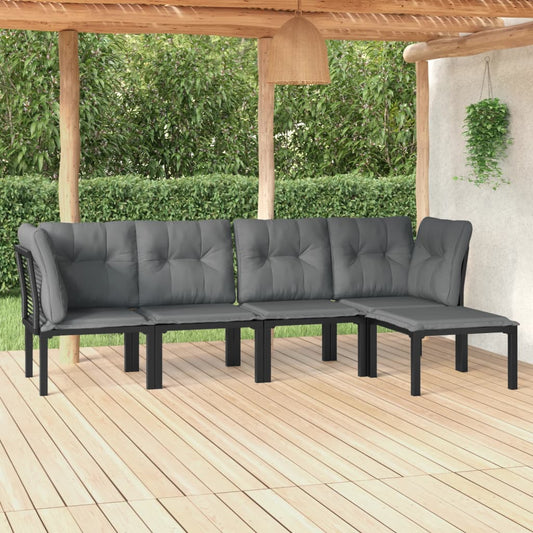 5 pcs conjunto lounge de jardim vime PE preto/cinzento