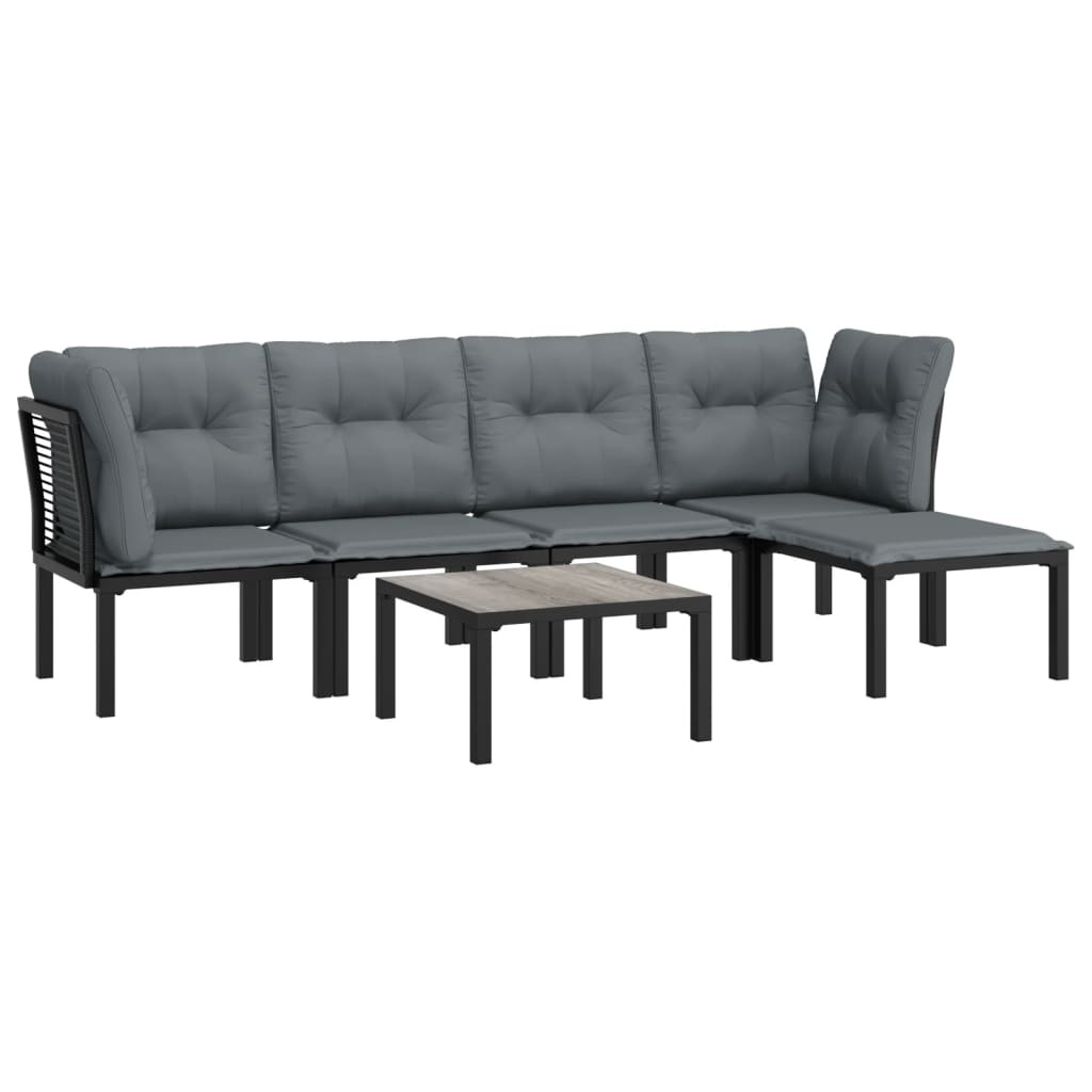 6 pcs conjunto lounge de jardim vime PE preto e cinzento