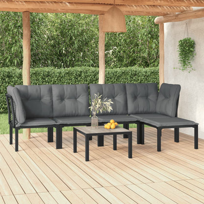 6 pcs conjunto lounge de jardim vime PE preto e cinzento