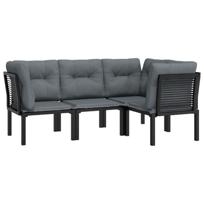 4 pcs conjunto lounge de jardim vime PE preto e cinzento