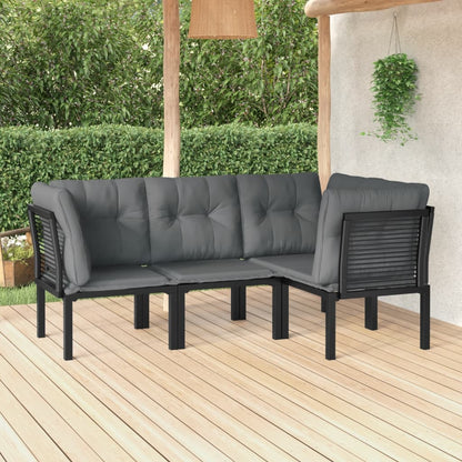 4 pcs conjunto lounge de jardim vime PE preto e cinzento