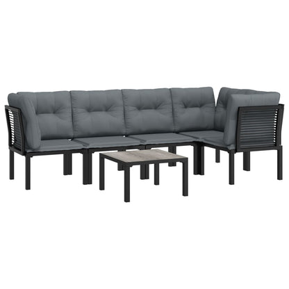 6 pcs conjunto lounge de jardim vime PE preto e cinzento