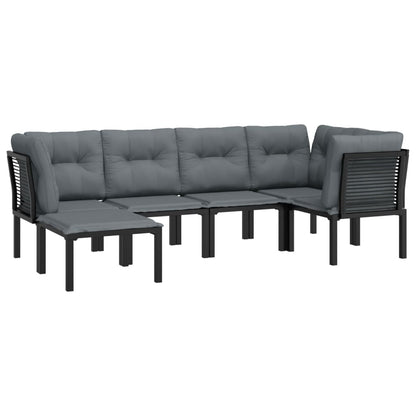 6 pcs conjunto lounge de jardim vime PE preto e cinzento