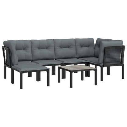 7 pcs conjunto lounge de jardim vime PE preto e cinzento