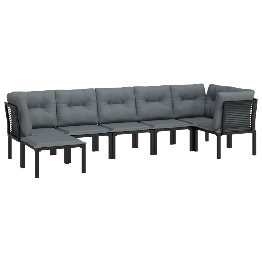 7 pcs conjunto lounge de jardim vime PE preto e cinzento