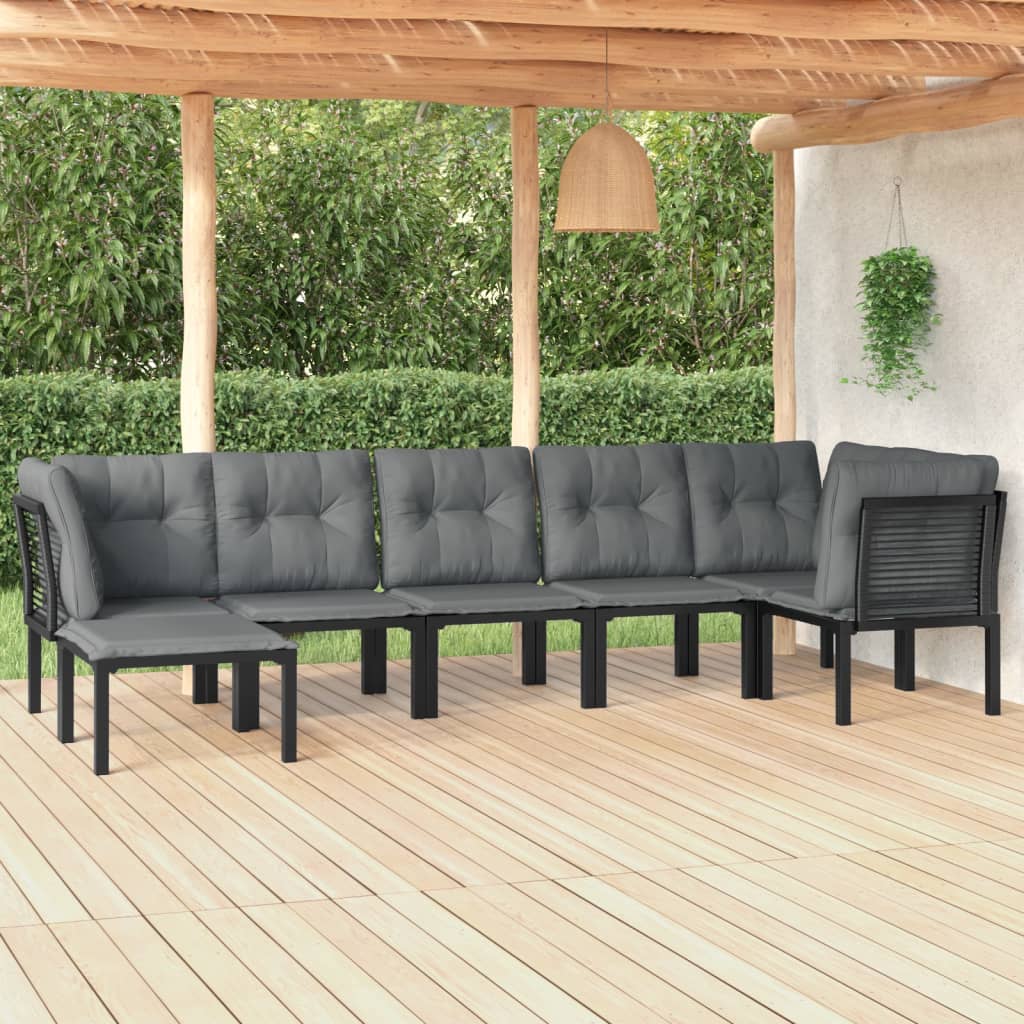 7 pcs conjunto lounge de jardim vime PE preto e cinzento