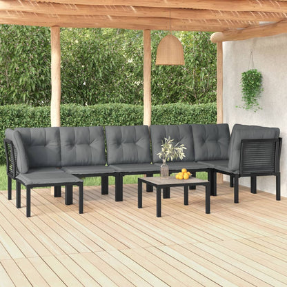 8 pcs conjunto lounge de jardim vime PE preto e cinzento