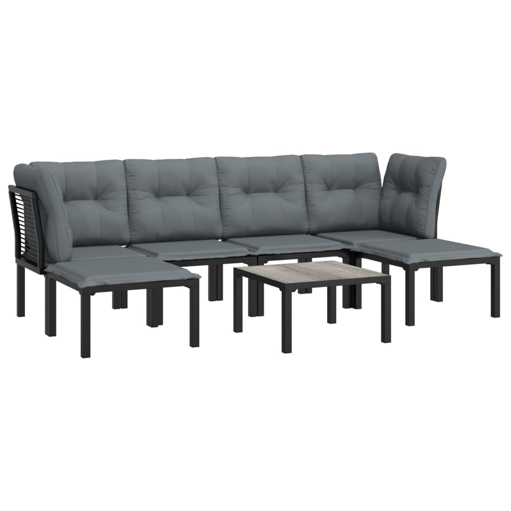 7 pcs conjunto lounge de jardim vime PE preto e cinzento