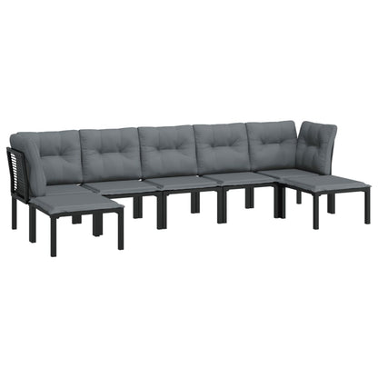 7 pcs conjunto lounge de jardim vime PE preto e cinzento