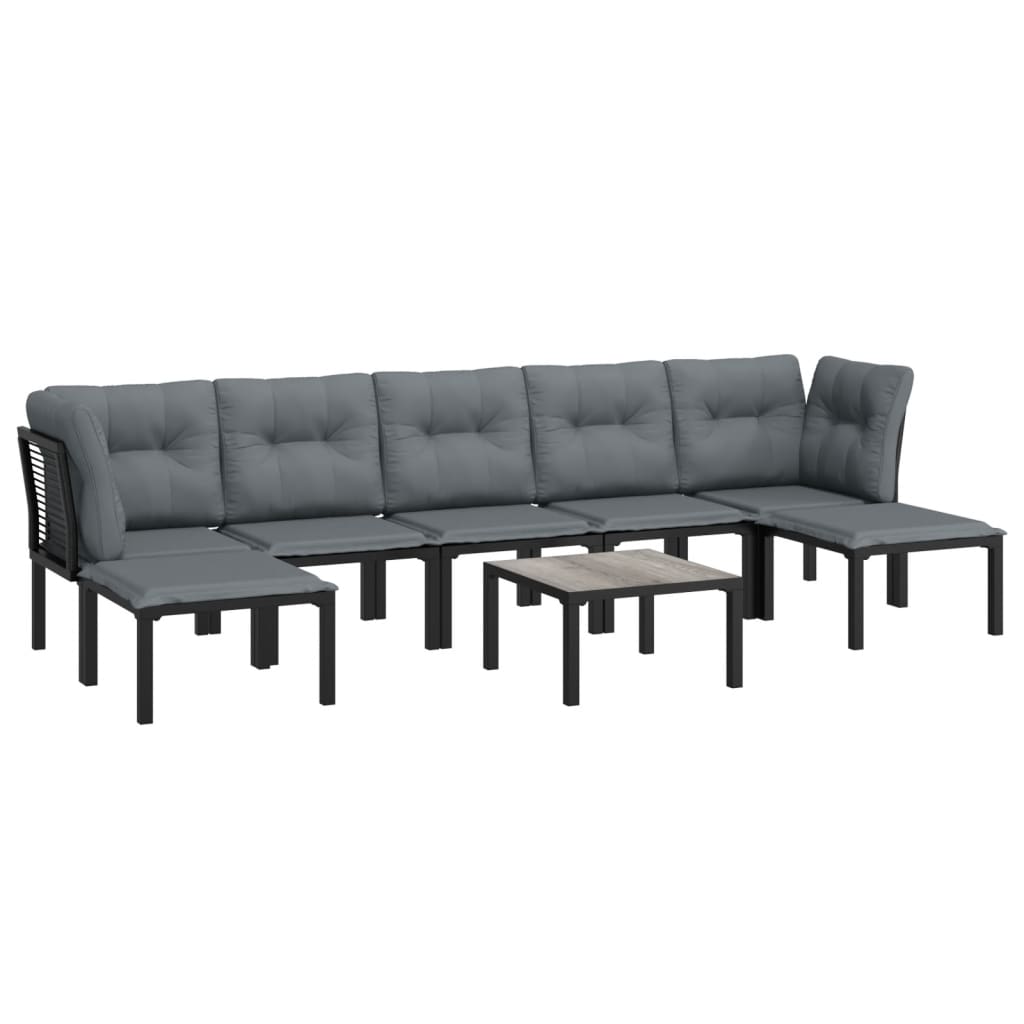 8 pcs conjunto lounge de jardim vime PE preto e cinzento