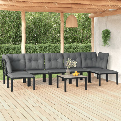 8 pcs conjunto lounge de jardim vime PE preto e cinzento