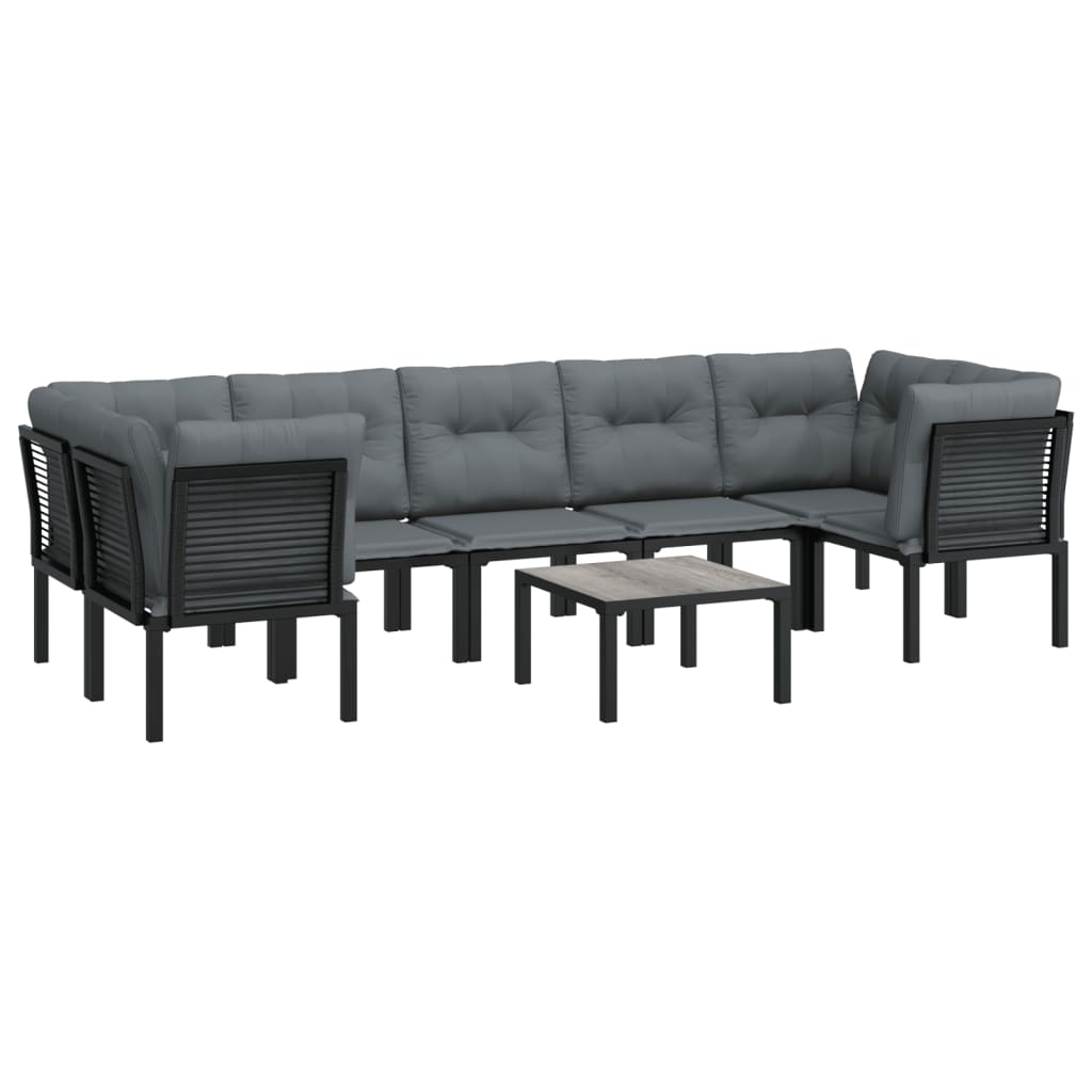 8 pcs conjunto lounge de jardim vime PE preto e cinzento