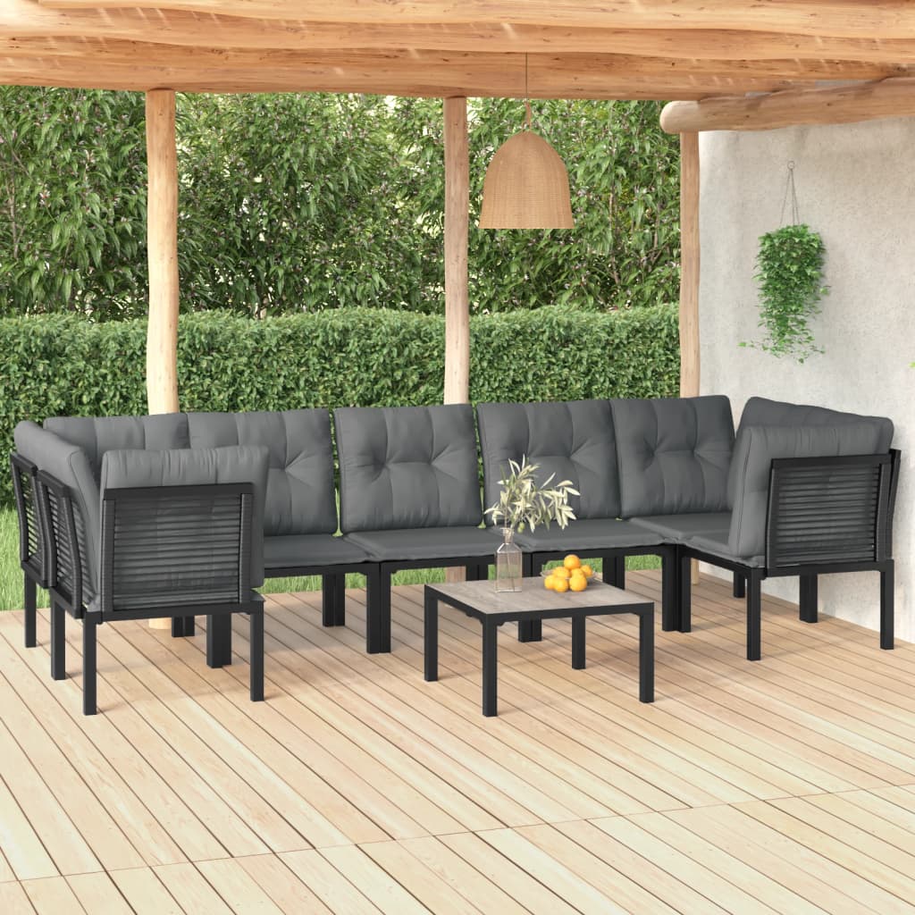 8 pcs conjunto lounge de jardim vime PE preto e cinzento