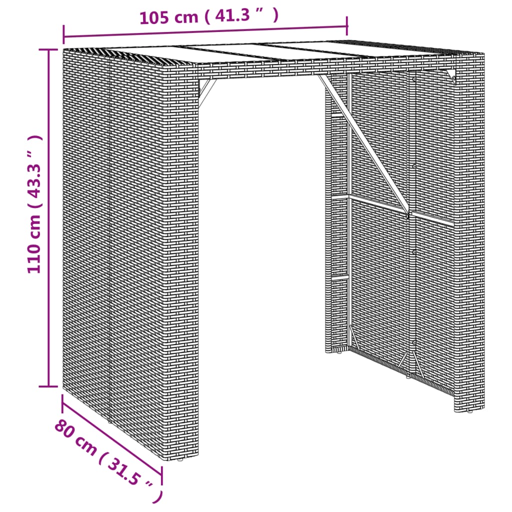 5 pcs conjunto de bar p/ jardim c/ almofadões vime PE cinzento