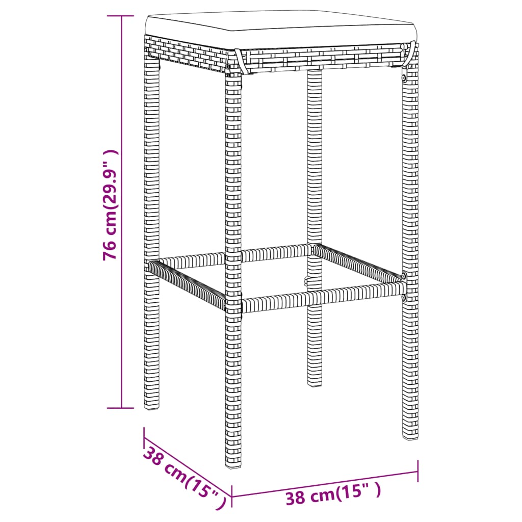 5 pcs conjunto de bar p/ jardim c/ almofadões vime PE cinzento