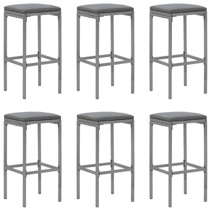 7 pcs conjunto de bar p/ jardim c/ almofadões vime PE cinzento