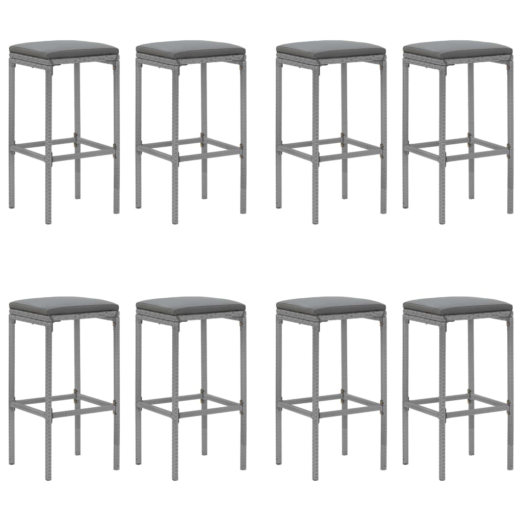 9 pcs conjunto de bar p/ jardim c/ almofadões vime PE cinzento