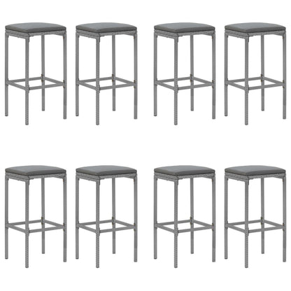 9 pcs conjunto de bar p/ jardim c/ almofadões vime PE cinzento