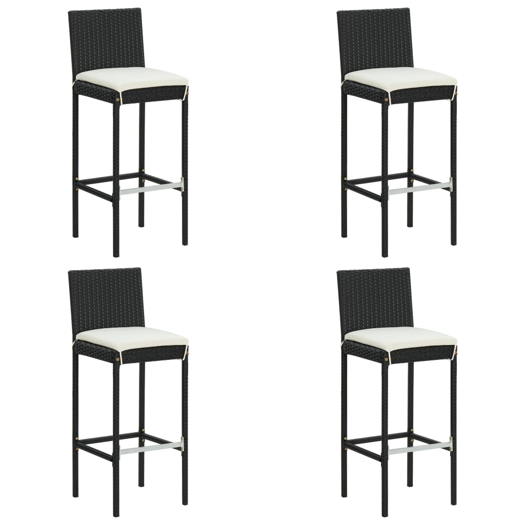 5 pcs conjunto de bar p/ jardim c/ almofadões vime PE preto