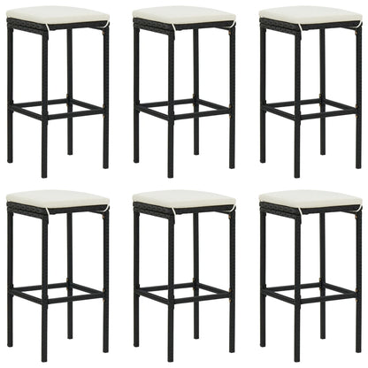 7 pcs conjunto de bar para jardim c/ almofadões vime PE preto