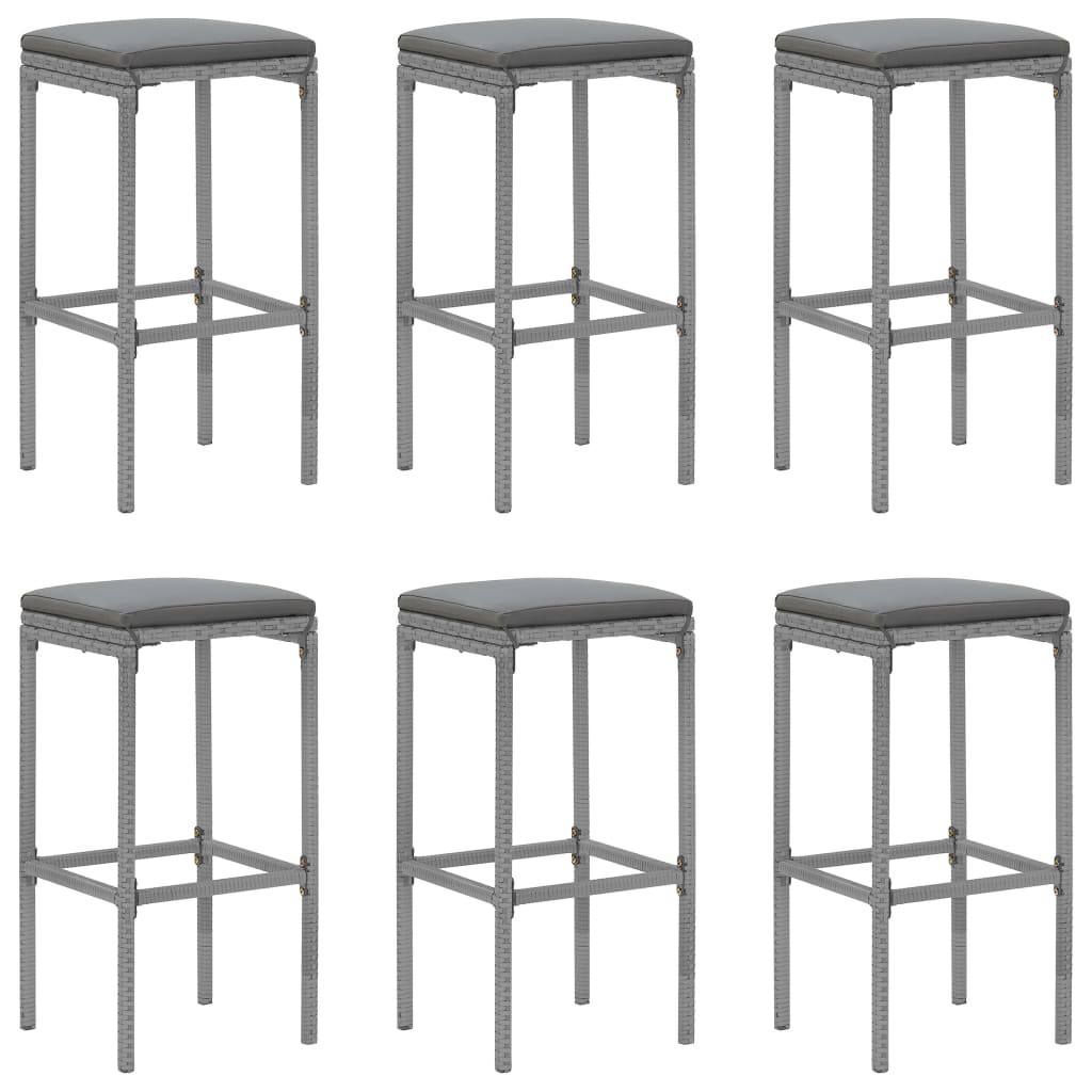 7 pcs conjunto de bar p/ jardim c/ almofadões vime PE cinzento