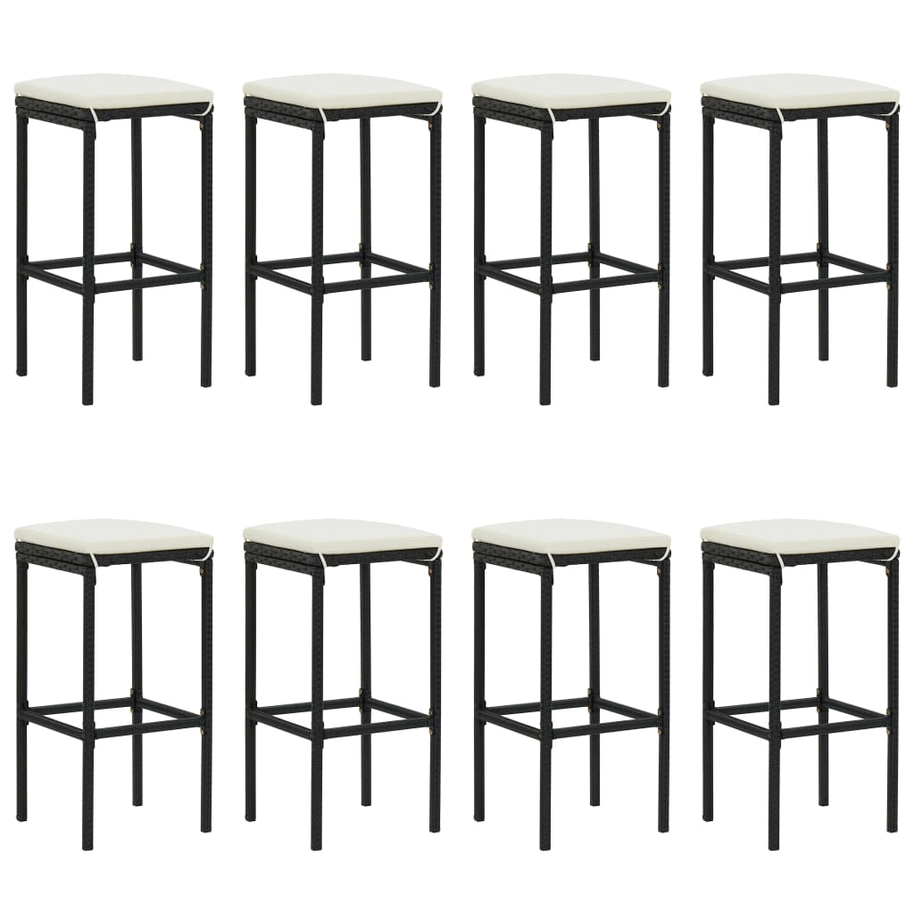 9 pcs conjunto de bar para jardim c/ almofadões vime PE preto