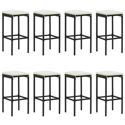 9 pcs conjunto de bar para jardim c/ almofadões vime PE preto