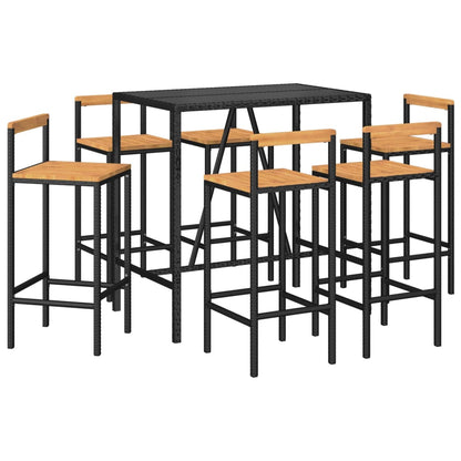 7 pcs conjunto de bar p/ jardim vime PE/acácia maciça preto