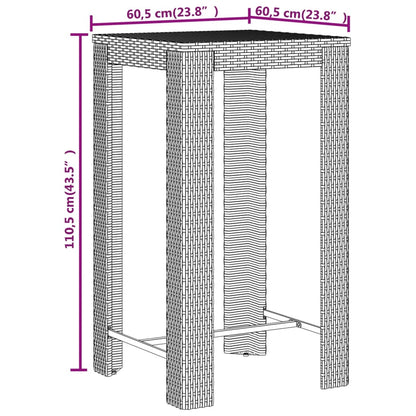 3 pcs conjunto de bar p/ jardim vime PE/acácia maciça cinzento