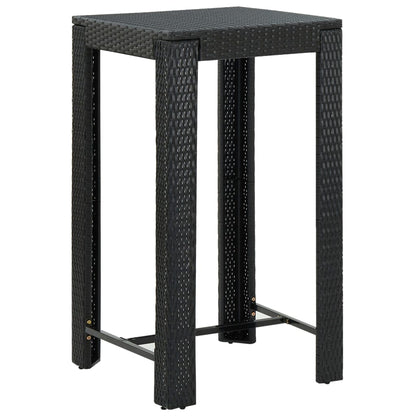 3 pcs conjunto de bar p/ jardim vime PE/acácia maciça preto