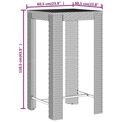 3 pcs conjunto de bar p/ jardim vime PE/acácia maciça preto