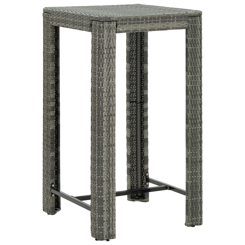 3 pcs conjunto de bar p/ jardim vime PE/acácia maciça cinzento