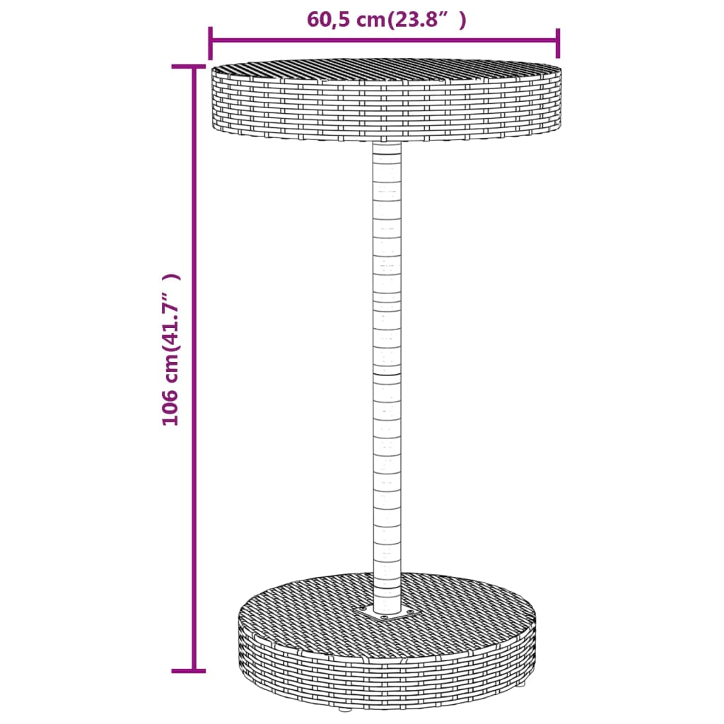 3 pcs conjunto de bar p/ jardim vime PE/acácia maciça cinzento