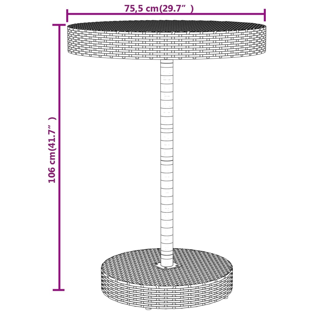 5 pcs conjunto de bar p/ jardim vime PE/acácia maciça cinzento