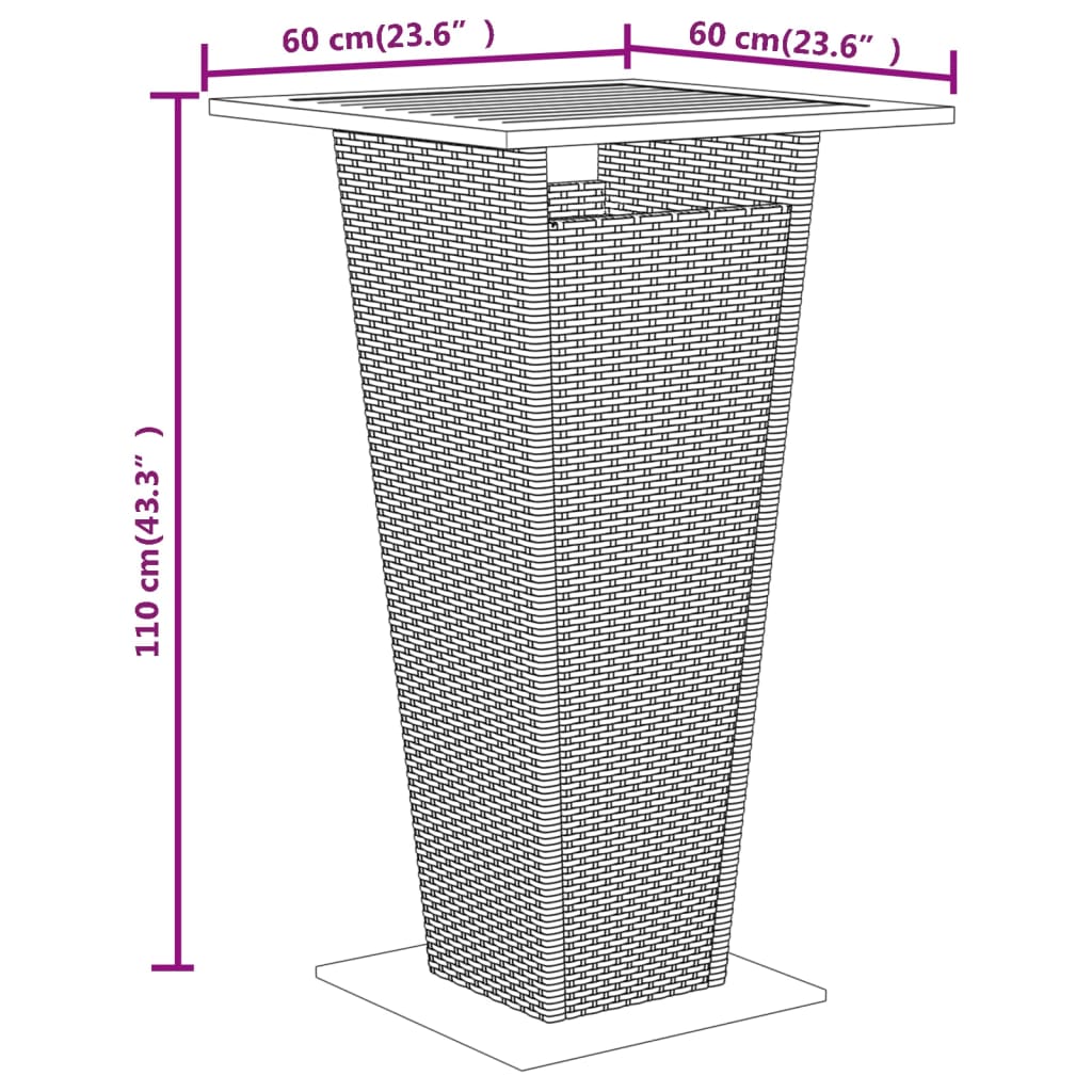 3 pcs conjunto de bar p/ jardim vime PE/acácia maciça cinzento