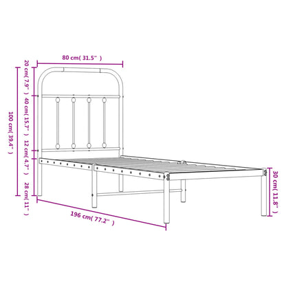 Estrutura de cama com cabeceira 75x190 cm metal preto