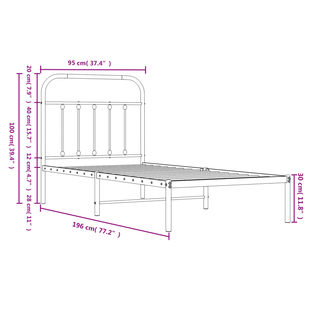 Estrutura de cama com cabeceira 90x190 cm metal preto